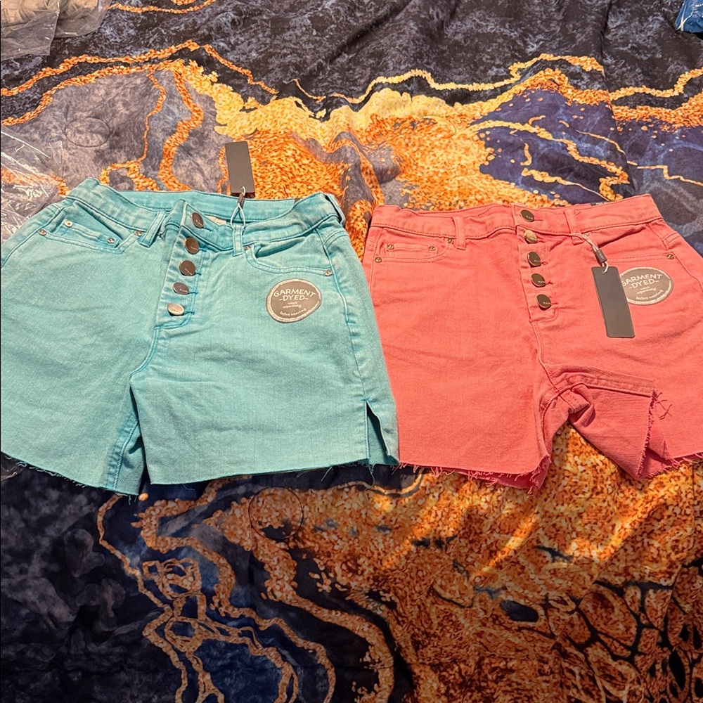 Tractr Women's Jean Shorts - Teal and Coral